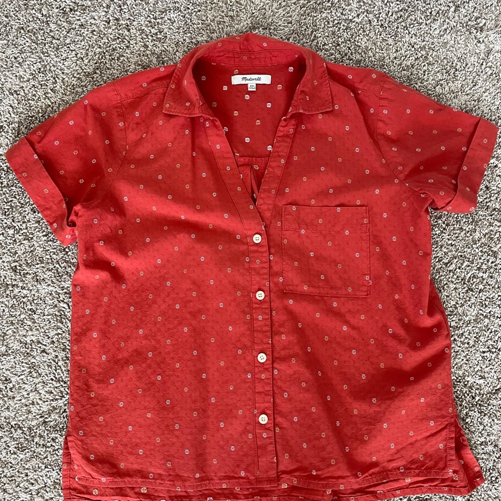 Madewell short-sleeve collared shirt with embroidered and printed flowers